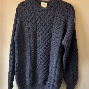 Grey Cable Knit Crewneck Irish Sweater for Men